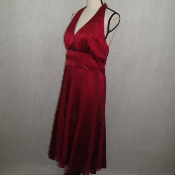 Calvin Klein Halter Dress Size 10 100% Silk Red - Picture 3 of 8
